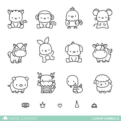 Mama Elephant Clear Stamps - Lunar Animals